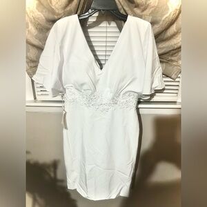 Elegant White Dress with Lace Detail by Lan Ting